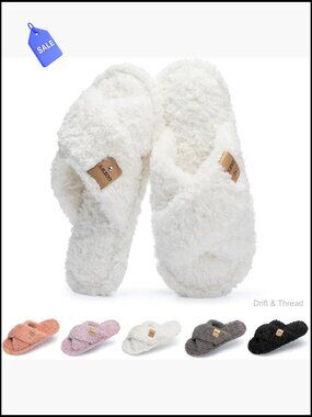 Cozy Faux Fur Open Toe Slippers for Women, Memory Foam Indoor Outdoor House